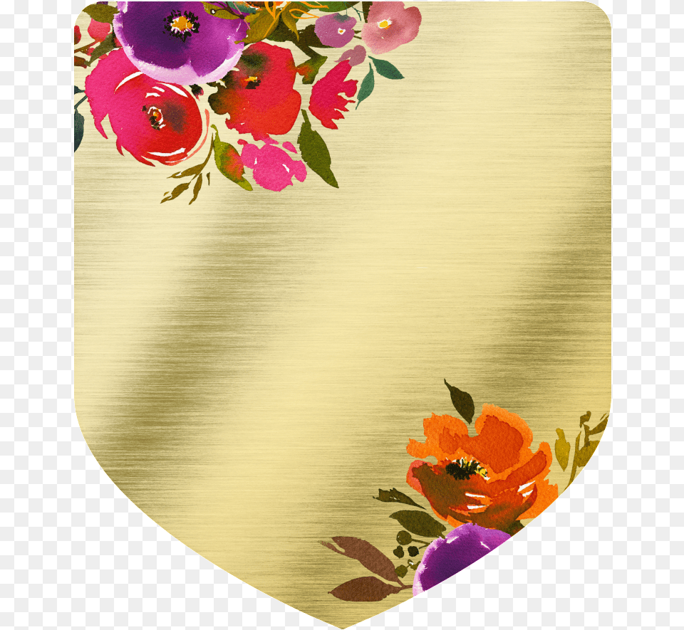 Hand Painted Shield Shape Gold Piece Portable Network Graphics, Art, Floral Design, Pattern, Flower Free Png