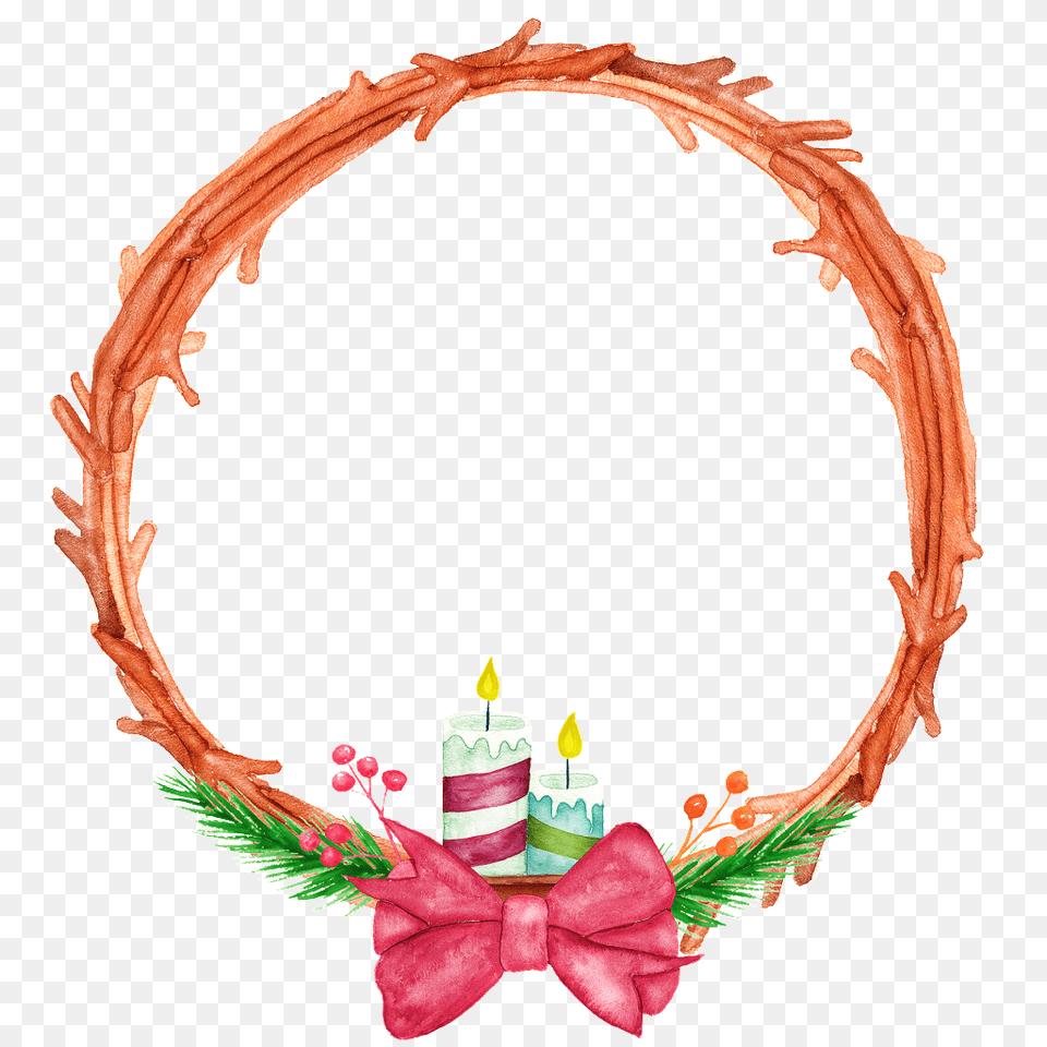 Hand Painted Two Candles Circle Transparent, Wreath, Animal, Dinosaur, Reptile Png Image