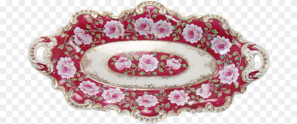 Hand Painted Two Handle Porcelain Celery Dish With Porcelain, Art, Pottery, Food, Meal Png Image