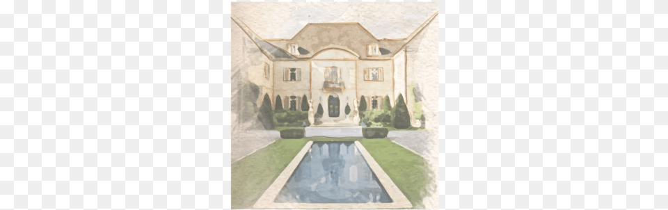Hand Painted Watercolor Architectural Illustrations Reflecting Pool, Architecture, Villa, Housing, House Free Transparent Png