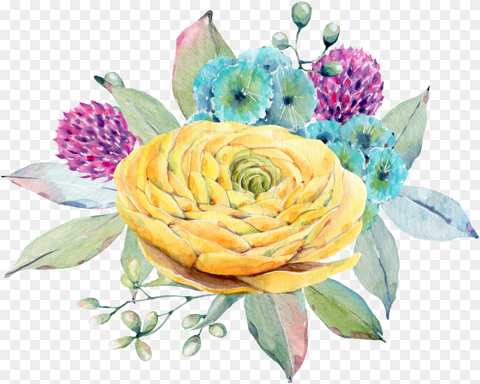 Hand Painted Yellow Flowers Floral Flower, Art, Plant, Pattern, Graphics Free Transparent Png