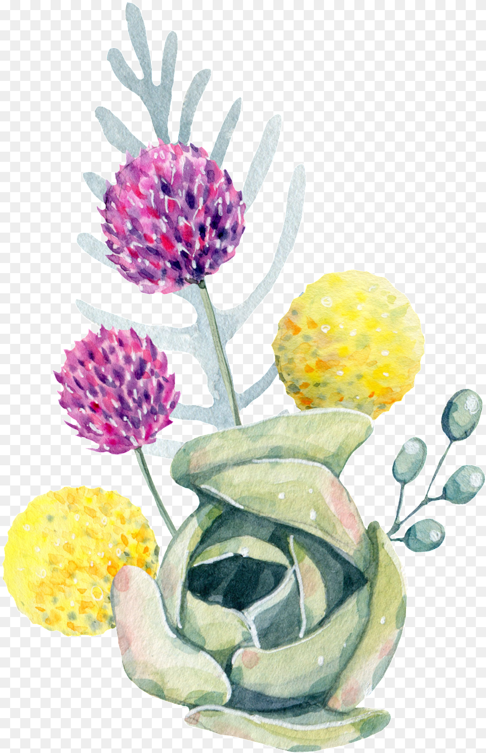 Hand Painted Yellow Onion Flower Transparent Flower, Flower Arrangement, Plant, Art, Bud Png Image