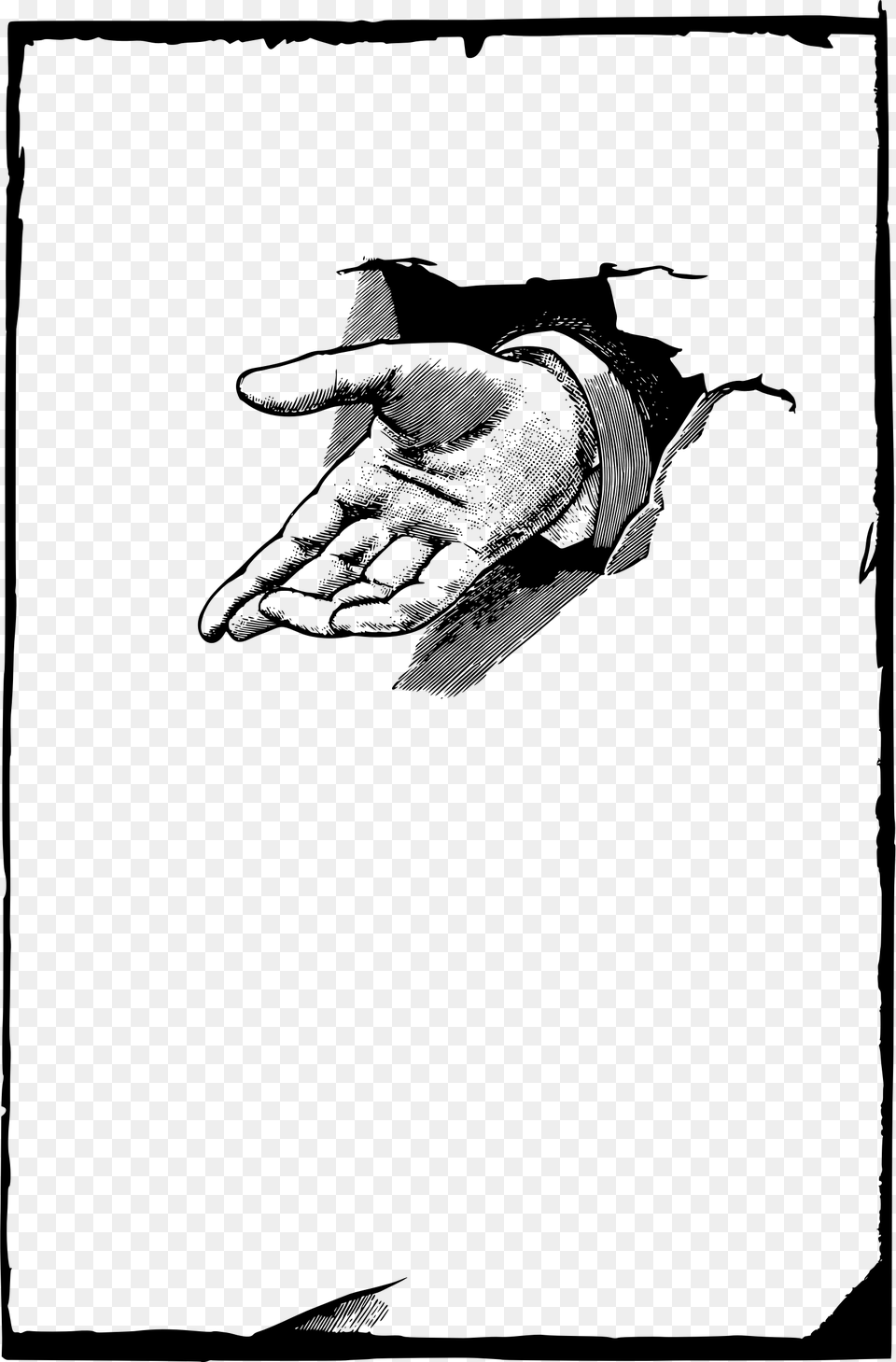 Hand Punching Through, Gray Png Image