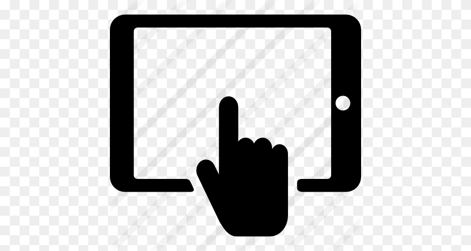 Hand Touching Tablet Screen, Gray Free Png