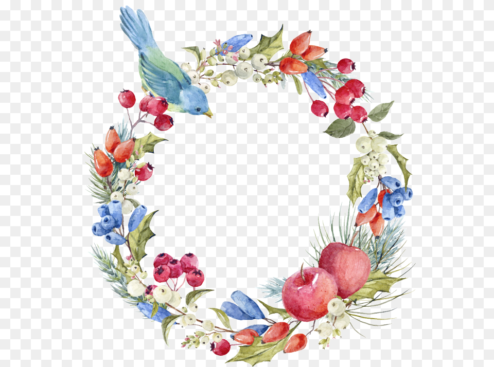 Hand Watercolor Berries Wreath, Animal, Bird Png