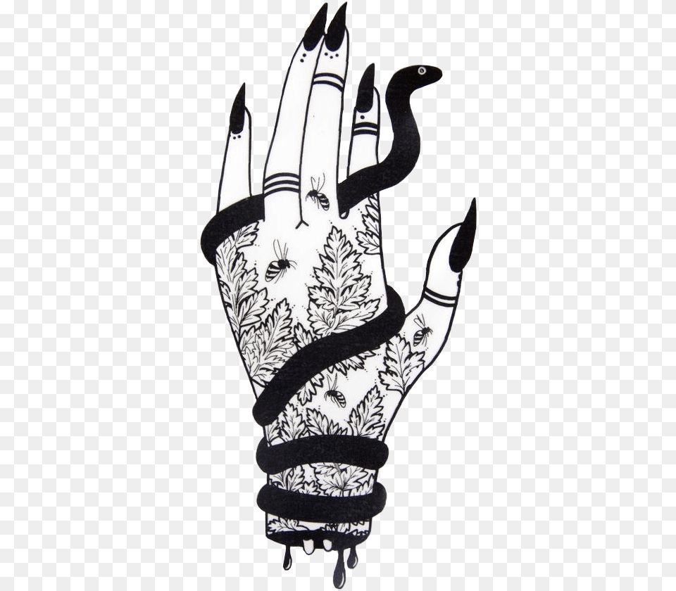 Hand Witch Snake Tattoo Cute Aesthetic Freetoedit Black And White Witch Hand, Clothing, Electronics, Glove, Hardware Free Png
