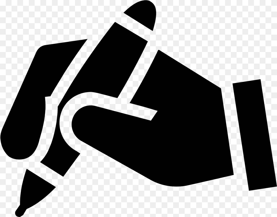 Hand With Filled Pen Symbol Image, Gray Free Png