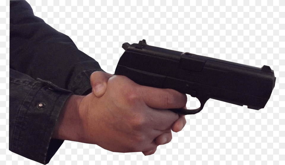 Hand With Gun Gun With Two Hands, Firearm, Handgun, Weapon, Adult Free Transparent Png