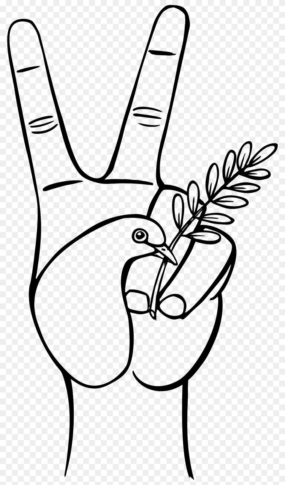 Hand With Peace Symbols Black And White Clipart, Body Part, Finger, Person, Bow Free Png