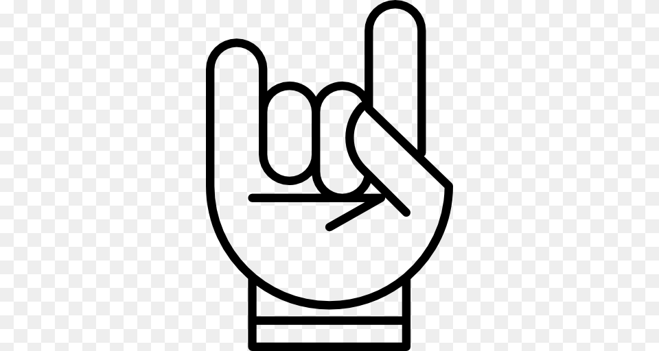 Hand With White Outline Forming A Rock On Symbol, Body Part, Person Free Png Download