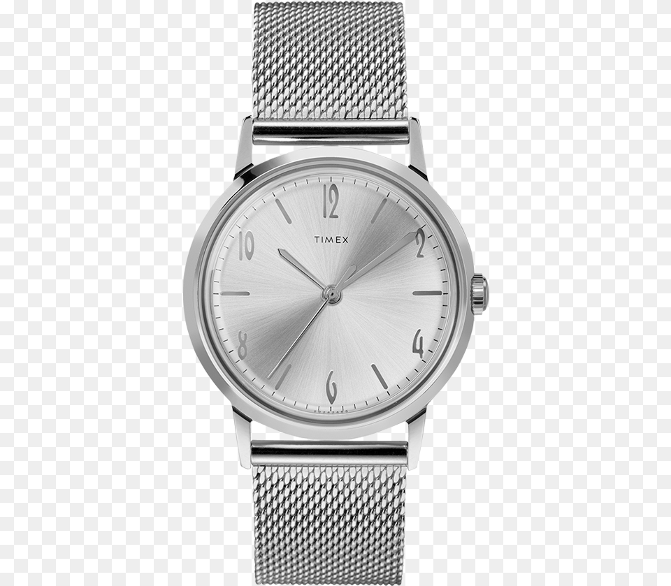 Hand Wound 34mm Stainless Steel Mesh Band Watch Stainless Steelwhite Timex Watches, Arm, Body Part, Person, Wristwatch Free Png Download