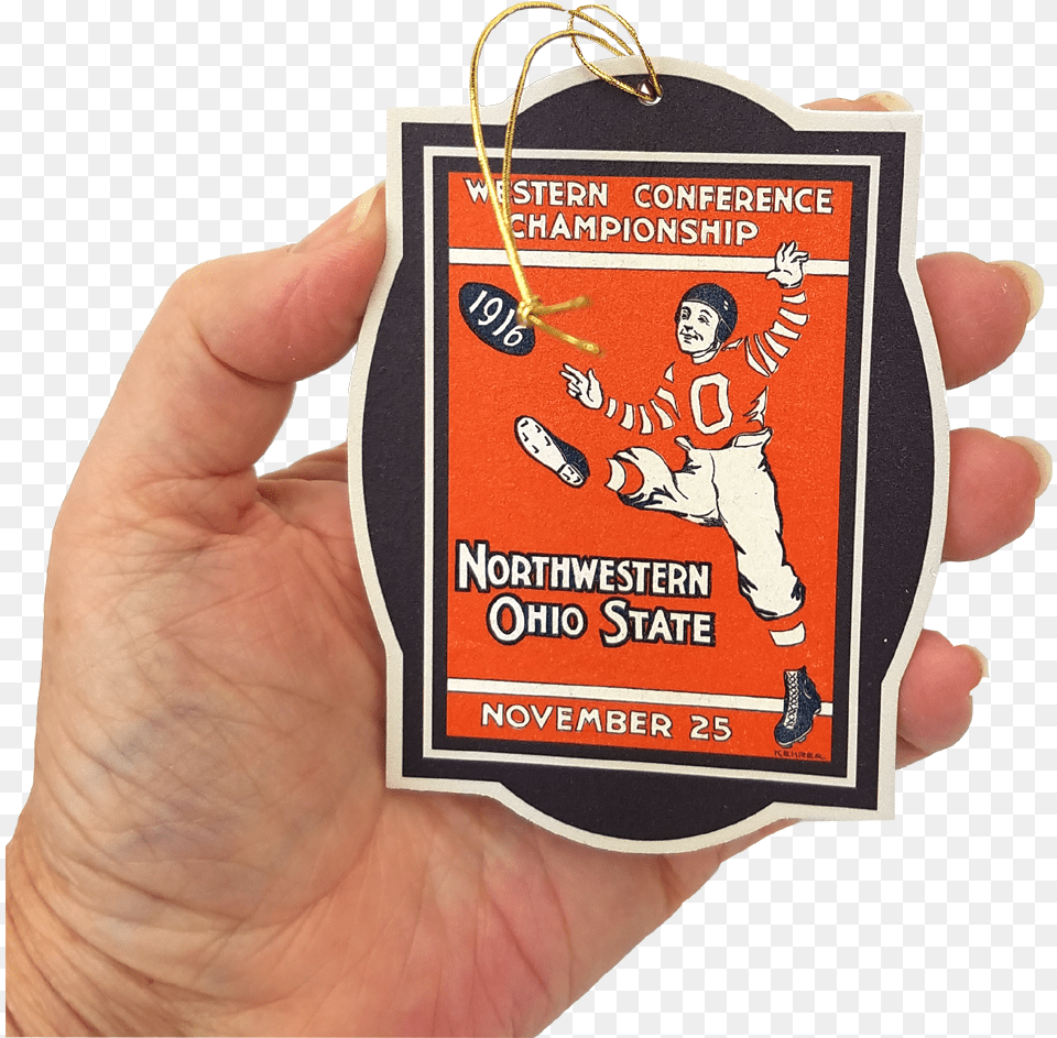 Handcrafted Wooden Ornament Of Osu Football 1916 Season Referee, Advertisement, Poster, Person, Body Part Free Png