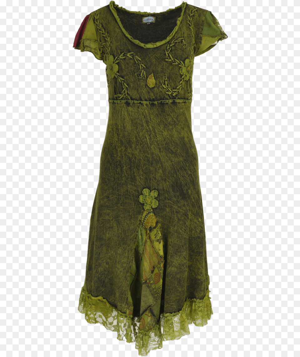 Handmade Stonewashed Cotton Flared Dress With Applique, Clothing, Blouse, Coat, Linen Free Png