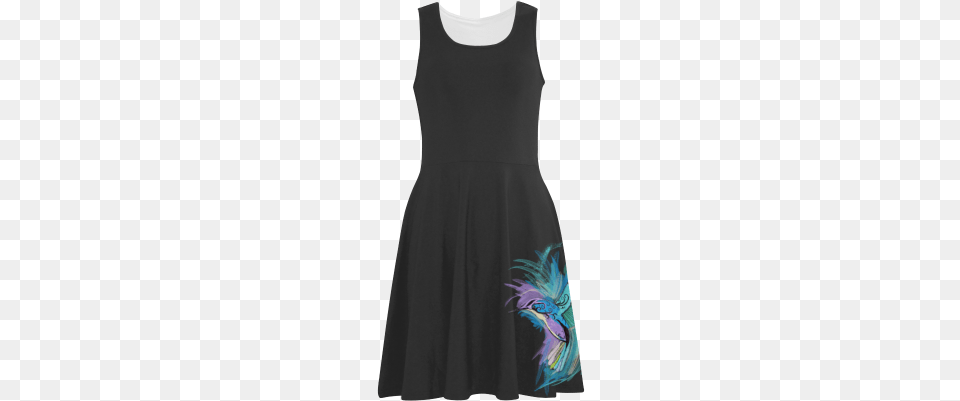 Handpainted Hummingbird Watercolor On Black Atalanta Dress, Clothing, Blouse Free Png Download