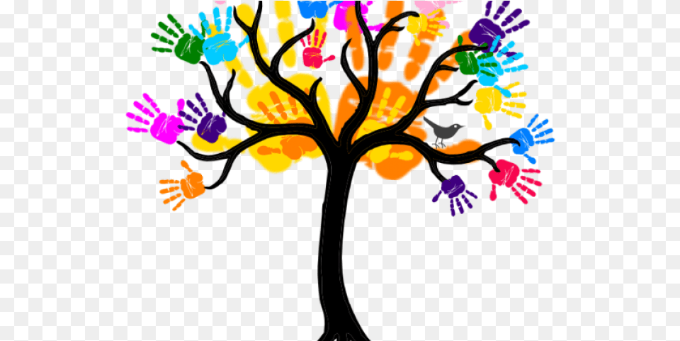 Handprint Clipart Friendship Tree Bare Tree With Roots Tree Trunk Drawing Cartoon, Art, Graphics Png Image