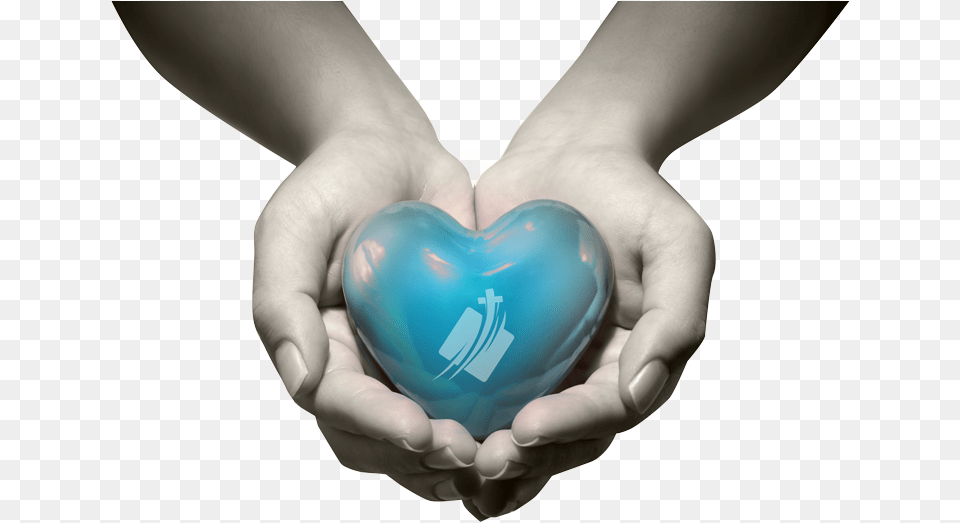 Hands Holding Out A Blue Cyan Turquoise Heart With Dil In Hand, Body Part, Person, Baby, Finger Png Image