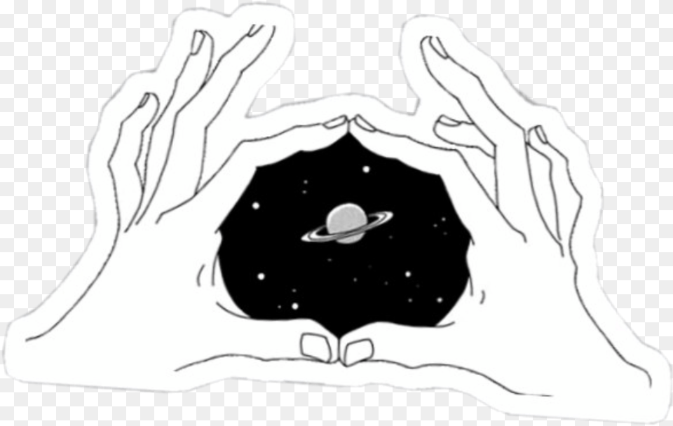Hands Space Planet Galaxy Universe Hand Aesthetic Black And White Drawing, Ct Scan, Person Free Png Download