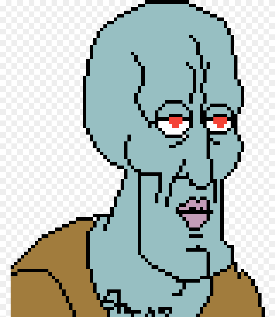 Handsome Squidward Pixel Art, Face, Head, Person, Photography Free Png Download