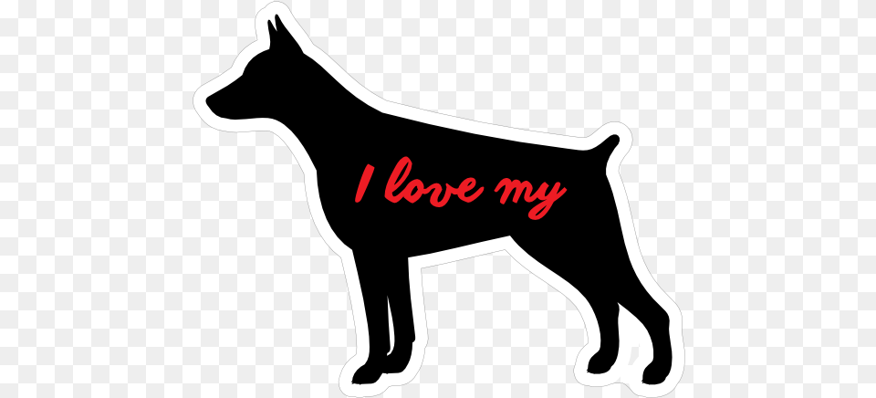 Handwritten I Love My Doberman Pinscher Silhouette Sticker Dobermann, Animal, Canine, Dog, Mammal Free Png Download