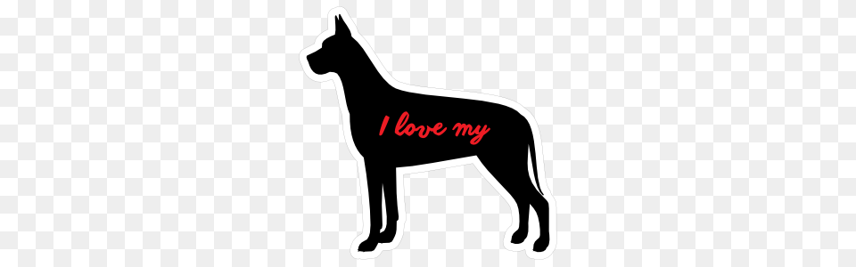 Handwritten I Love My Great Dane Silhouette Sticker, Animal, Horse, Mammal Png