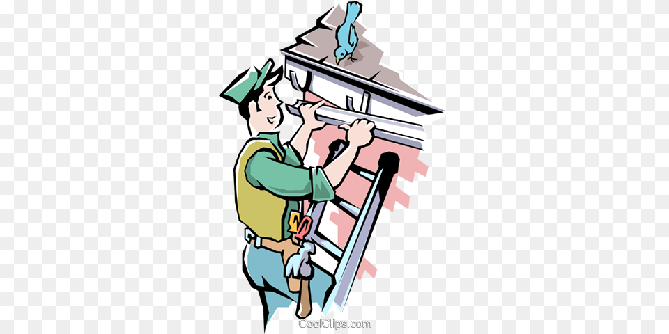 Handyman Installing Eaves Trough Royalty Vector Clip Art, Person, People, Baby, Architecture Free Transparent Png