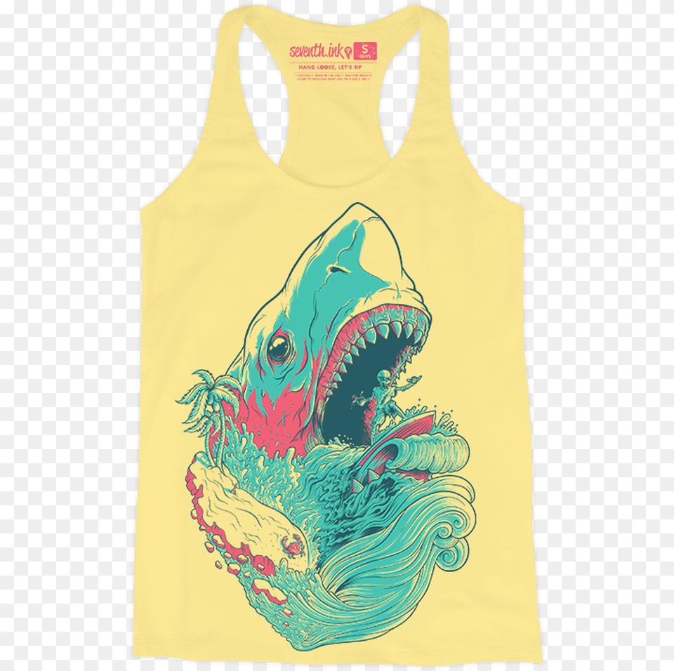 Hang Loose Let S Rip Women S Shark Racerback By Seventh French Paper Banana Split, Clothing, Tank Top, Person Png Image