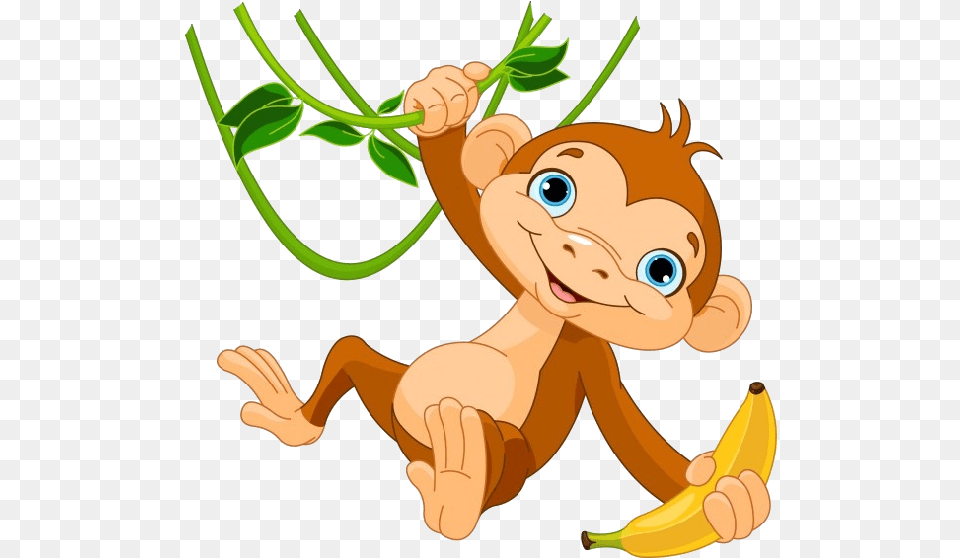 Hanging Monkey Image Black And White Download Monkey Clipart, Banana, Food, Fruit, Plant Free Transparent Png