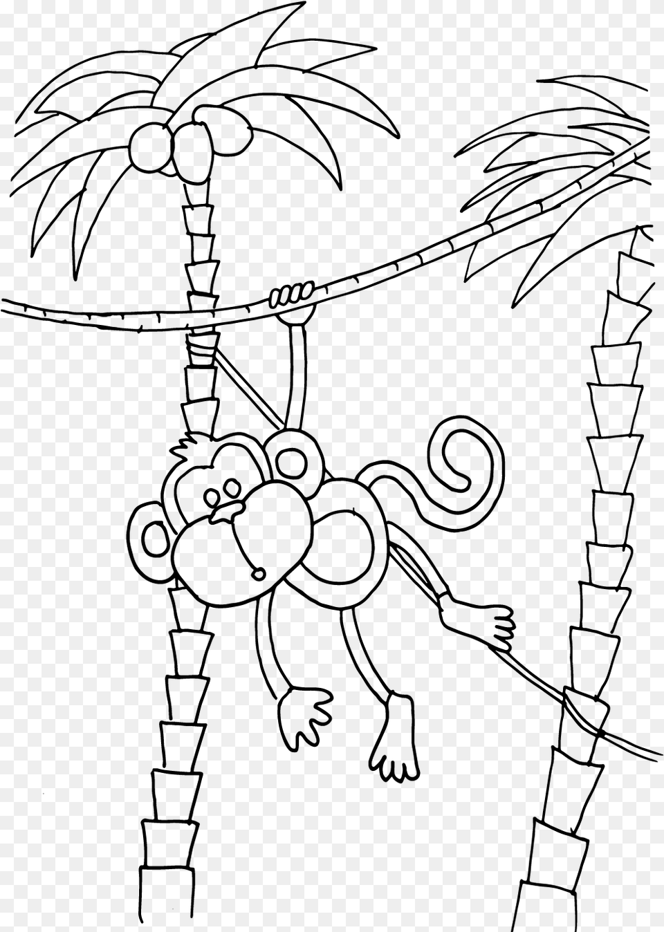 Hanging Monkey Tree Outline, Gray Free Png Download