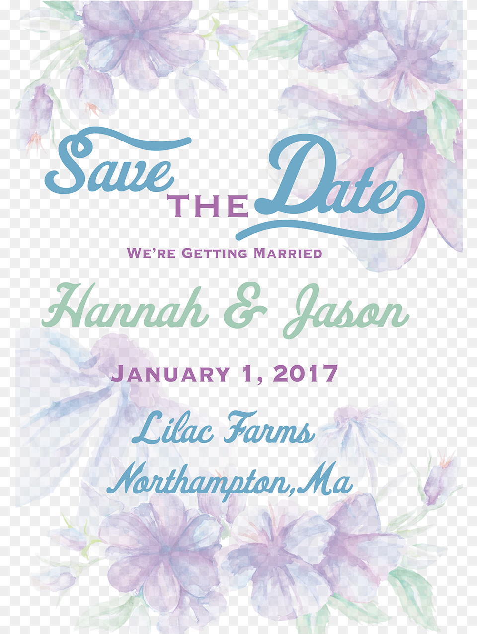 Hannah And Jason39s Watercolor Save The Date Invitation Hangar 1 Vodka, Purple, Plant, Flower, Petal Free Png Download