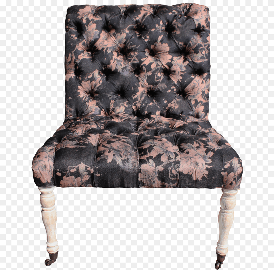 Hannah Chair Armless Tufted Black Floral Chair Black Chair, Furniture, Armchair, Person Free Png