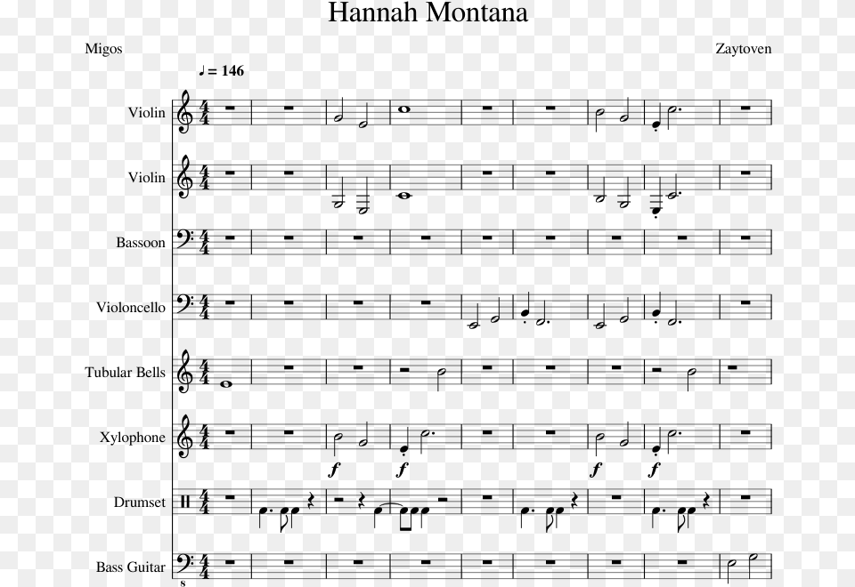Hannah Montana Sheet Music Composed By Zaytoven 1 Of Migos Sheet Music, Gray Png