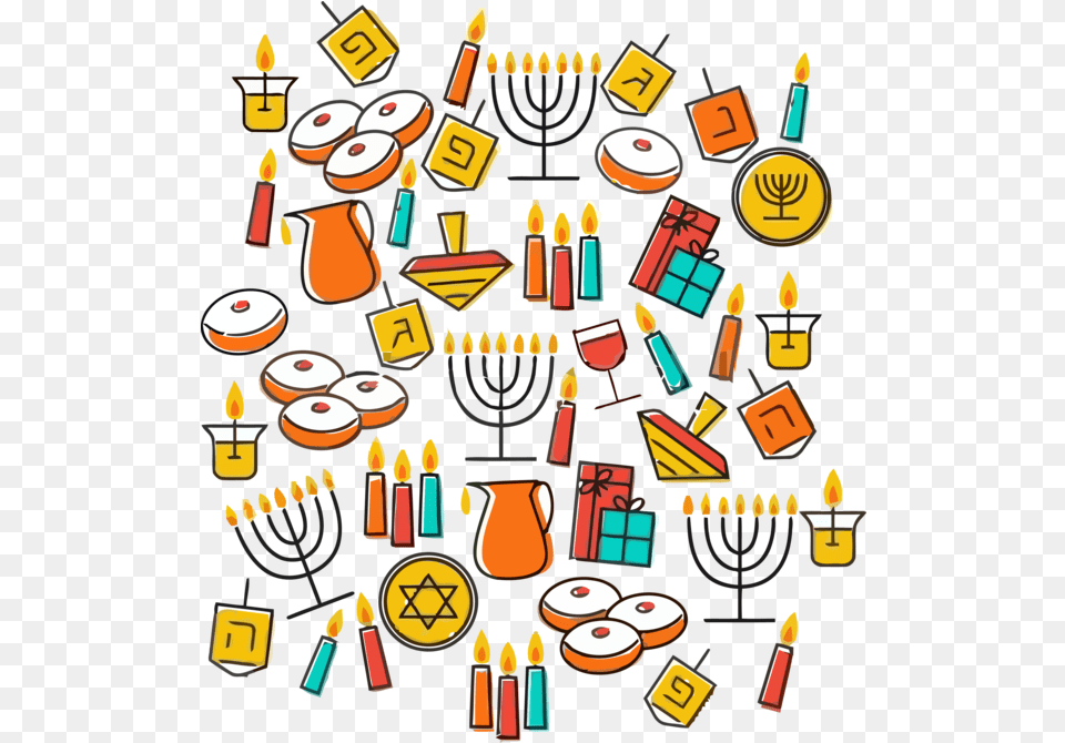 Hanukkah Orange Design Line For Happy Clip Art, Festival, Hanukkah Menorah, Drawing Free Png Download