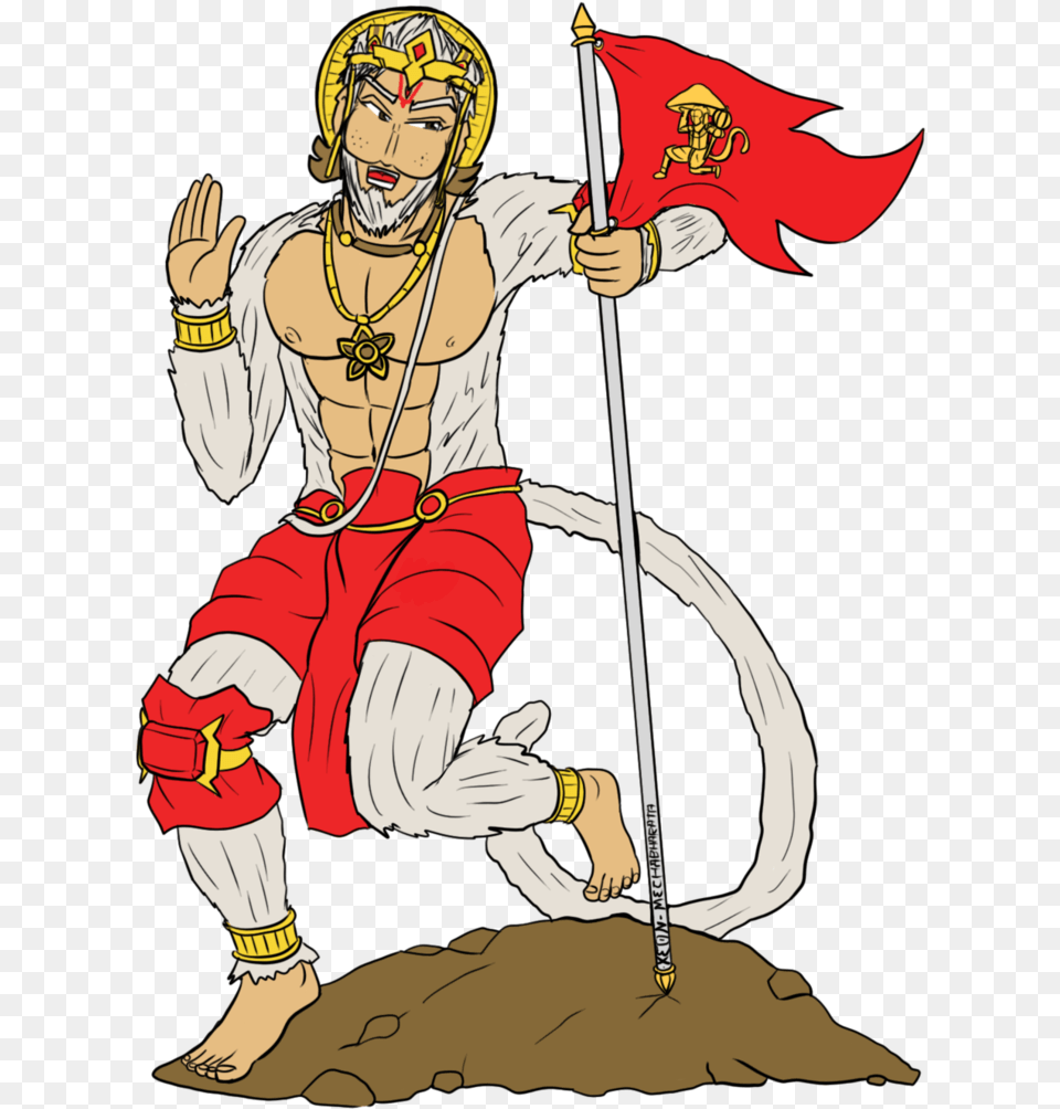 Hanuman Drawing Warrior Jpg Stock Hanuman Ji With Flag, Book, Comics, Publication, Person Free Png Download