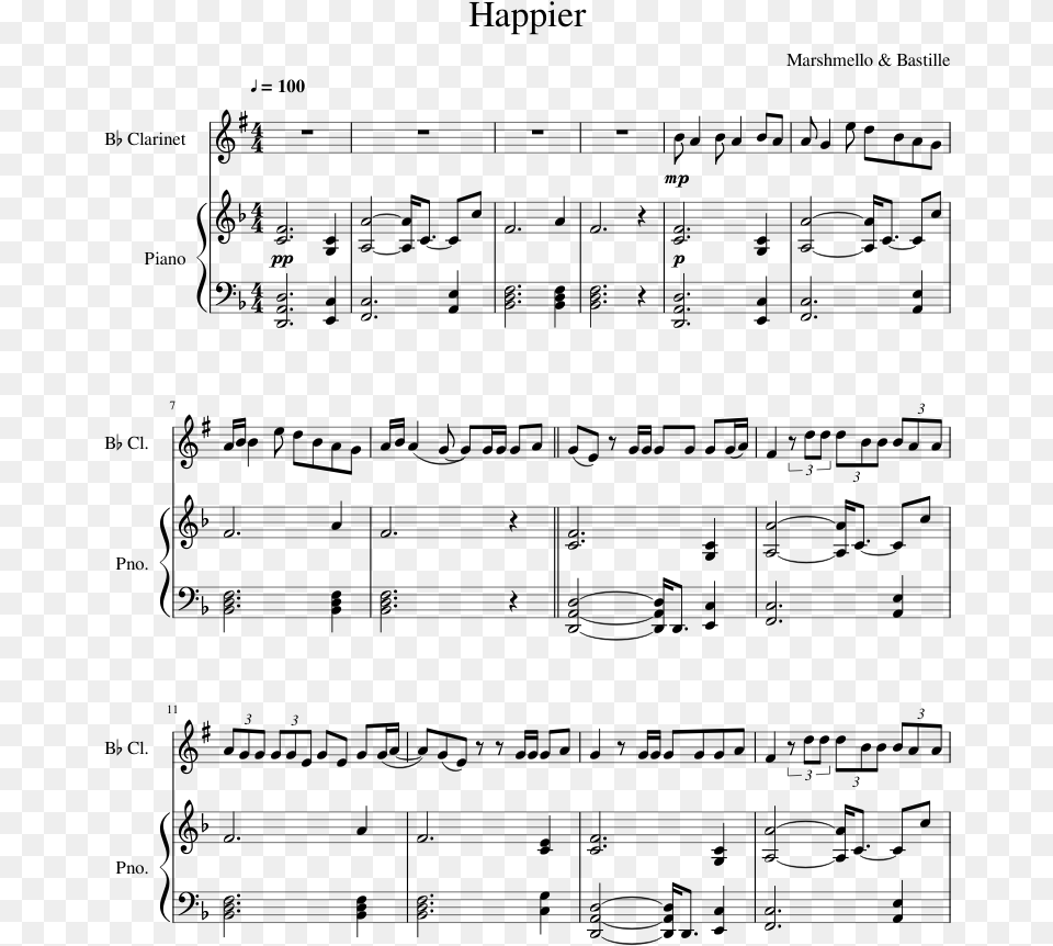 Happier Clarinet Happier Clarinet Sheet Music Marshmello, Gray Png