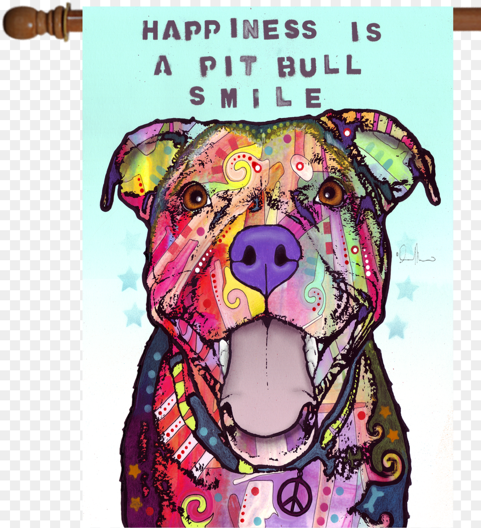 Happiness Is A Pit Bull Smile Pit Bull Flag Featuring Dean Russo Pitbull Smile, Advertisement, Poster, Baby, Person Png Image