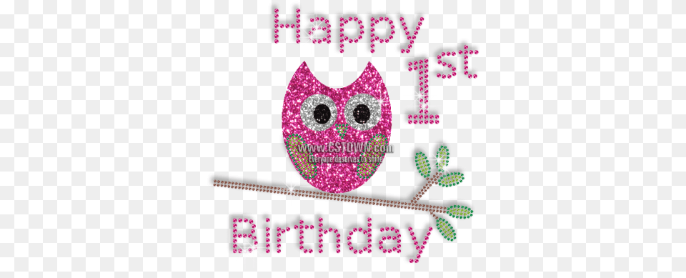 Happy 1st Birthday And Cute Owl Iron On Bling Transfer Happy 1st Birthday Owl, Pattern, Purple, Envelope, Greeting Card Free Png Download