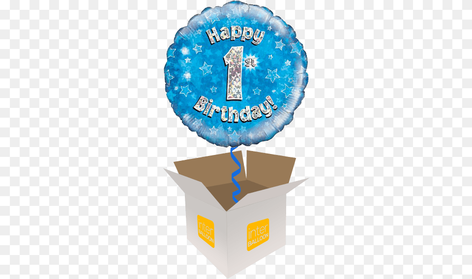 Happy 1st Birthday Blue Holographic Happy 10th Birthday Balloons, Birthday Cake, Box, Cake, Cream Png Image
