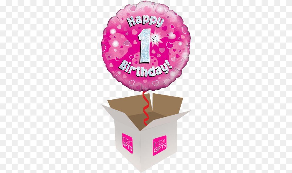 Happy 1st Birthday Pink Holographic Happy 1st Birthday Balloon, Birthday Cake, Cake, Cream, Dessert Free Transparent Png