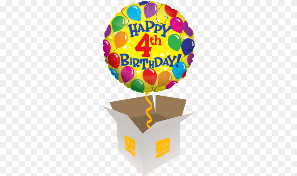 Happy 4th Birthday Balloons, Balloon, Box, Cardboard, Carton Free Transparent Png