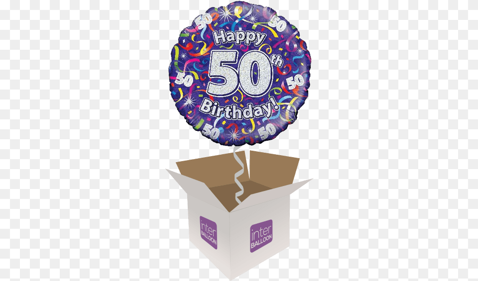 Happy 50th Birthday Purple Streamers 90th Birthday Party Balloon, Box, Cardboard, Carton, Diaper Png