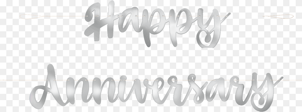 Happy Anniversary Banner Silver Calligraphy, Handwriting, Text Png