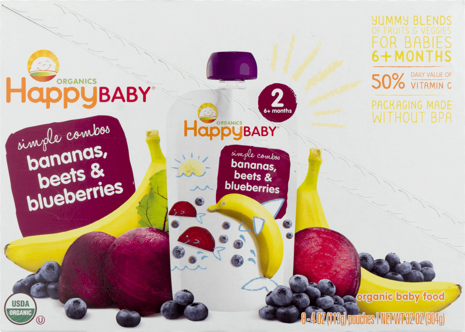 Happy Baby Simple Combos Bananas Beets Amp Blueberries Happy Baby Organic, Advertisement, Plant, Fruit, Food Free Png Download