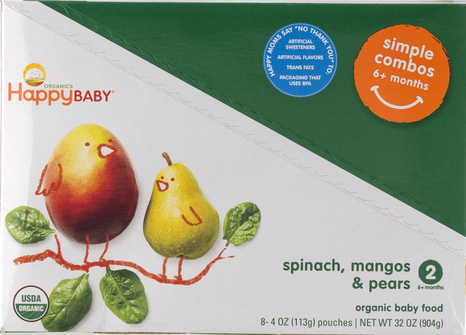 Happy Baby Simple Combos Stage 2 Organic Baby Food Happy Family Happy Baby Stage 2 Simple Combos Spinach, Fruit, Plant, Produce, Pear Png