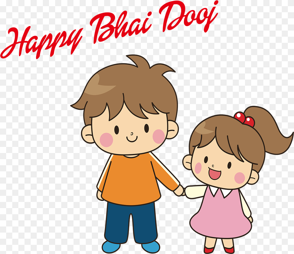 Happy Bhai Dooj Image File Brothers And Sisters Cartoon, Book, Comics, Publication, Baby Free Png