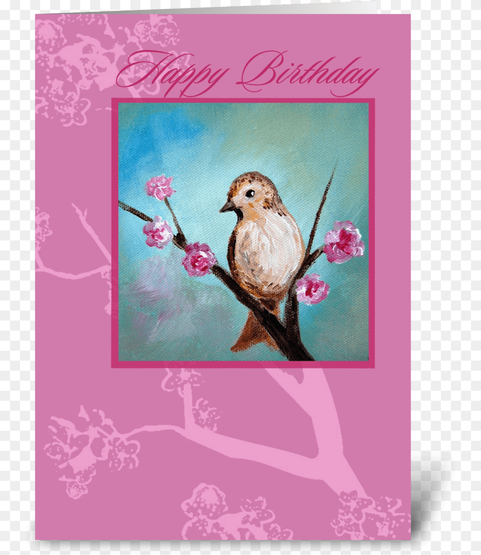 Happy Birthday Bird Amp Cherry Blossom Greeting Card Greeting Card, Envelope, Mail, Greeting Card, Animal Free Png