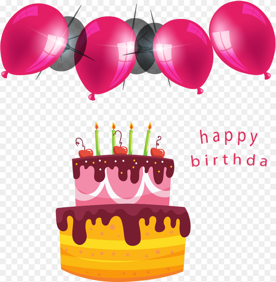 Happy Birthday Birthday Party, Balloon, Birthday Cake, Cake, Cream Png Image