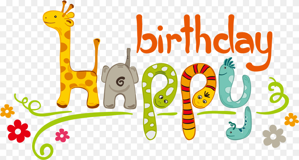 Happy Birthday Cartoon, Text, Animal, Giraffe, Mammal Png Image
