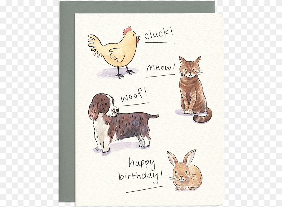 Happy Birthday Cat Dog Chicken Rabbit And Turtle Cartoon, Animal, Bird, Canine, Mammal Free Png