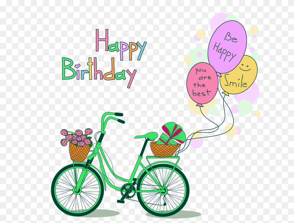 Happy Birthday Clipart Bicycle, Vehicle, Transportation, Machine, Wheel Free Png