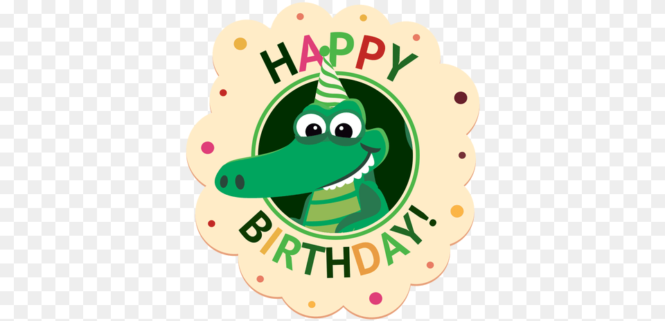 Happy Birthday Crocodile Cap Badge Sticker Illustration Cartoon, Animal, Bear, Mammal, Wildlife Png Image